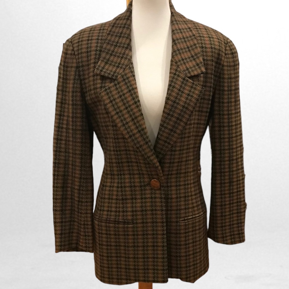 Mary Ann Restivo wool blend brown black  herringbone blazer  Sz 12